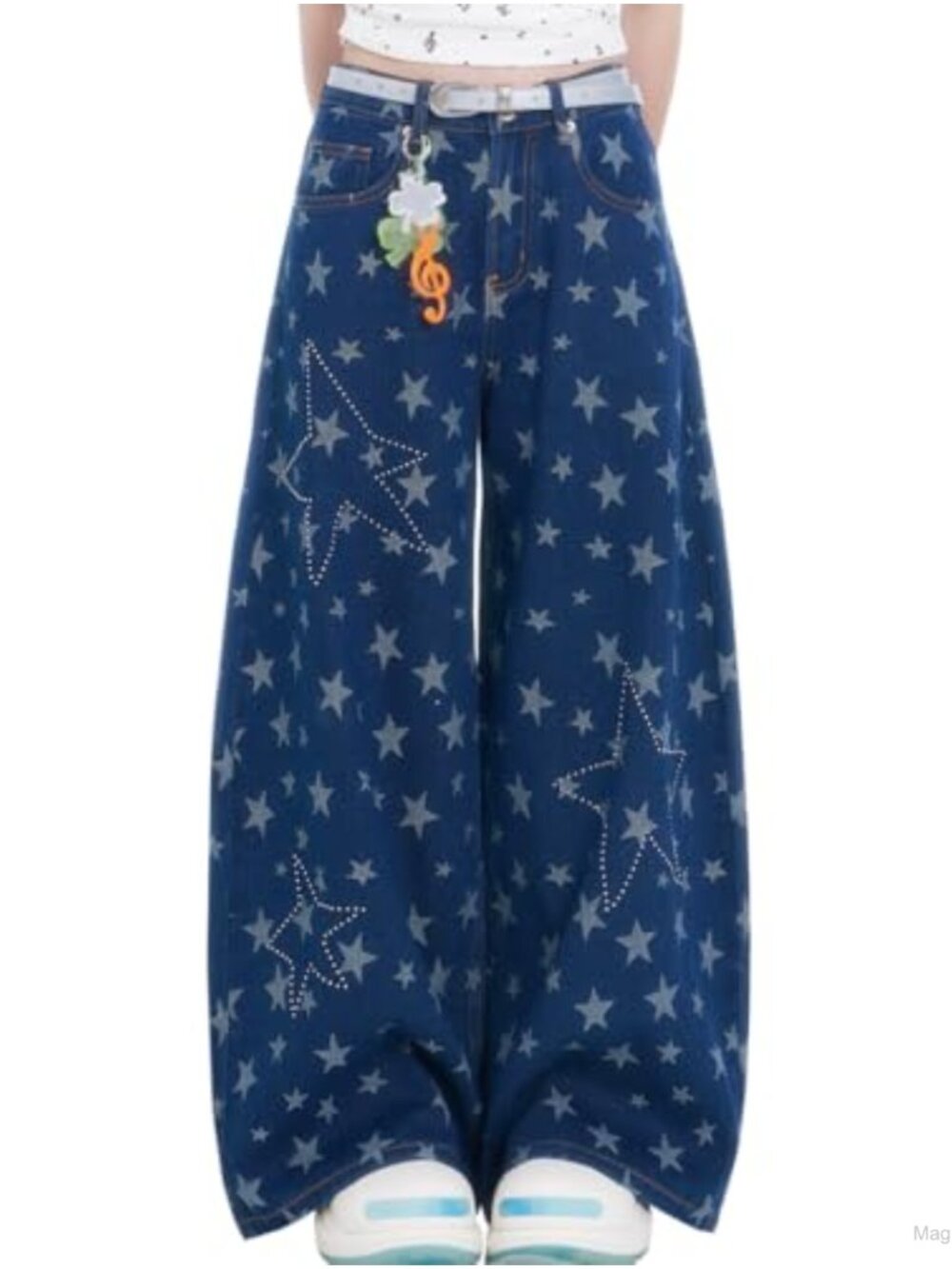 Vintage Y2K High Waisted Straight Leg Jeans Star Printed Baggy Denim Pants